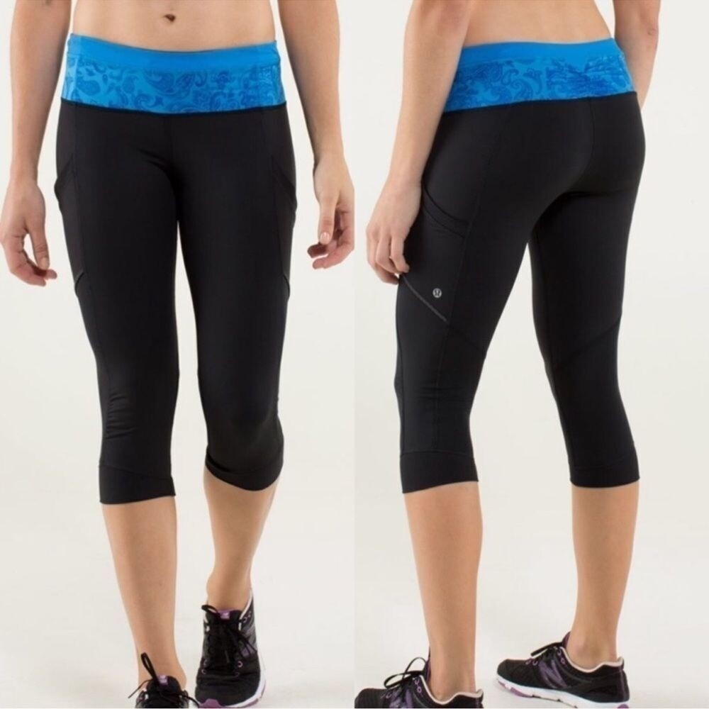 Lululemon Run for Crop Black/Cornflower Blue‎ Sz 6